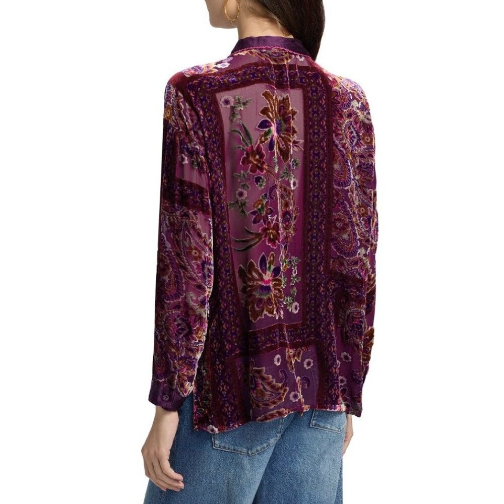 NWT Johnny Was The Slim Audrey Embroidered Floral Burnout Shirt Size S Purple - Picture 3 of 11